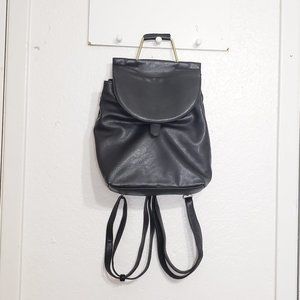 "Antik Kraft" Backpack. Black Faux Leather, Gold, Dalmatian Interior, & Pockets.